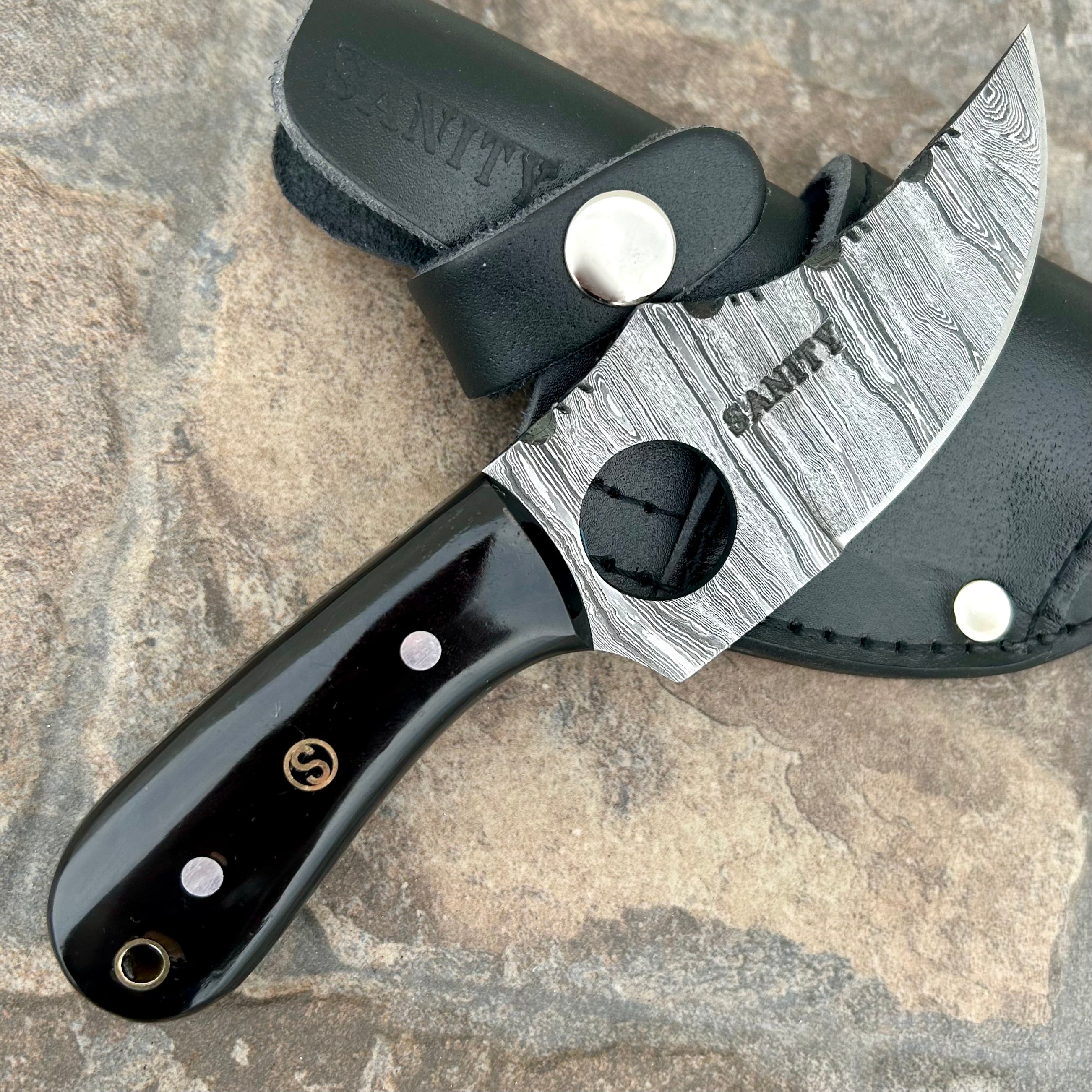 7” Jesse James - Buffalo Horn - Damascus - Horizontal & Vertical Carry