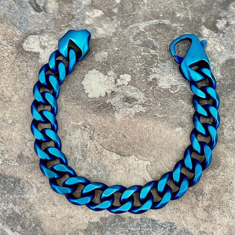 SANITY JEWELRY® Bracelet 8 inches Bracelet - Diamond Cut Cuban Link - Blue - 3/8" wide - CB11