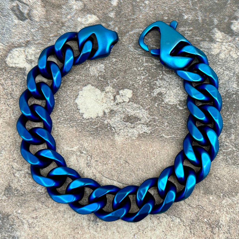 SANITY JEWELRY® Bracelet - Diamond Cut Cuban Link - Classic - Blue - 1/2" wide - CB14