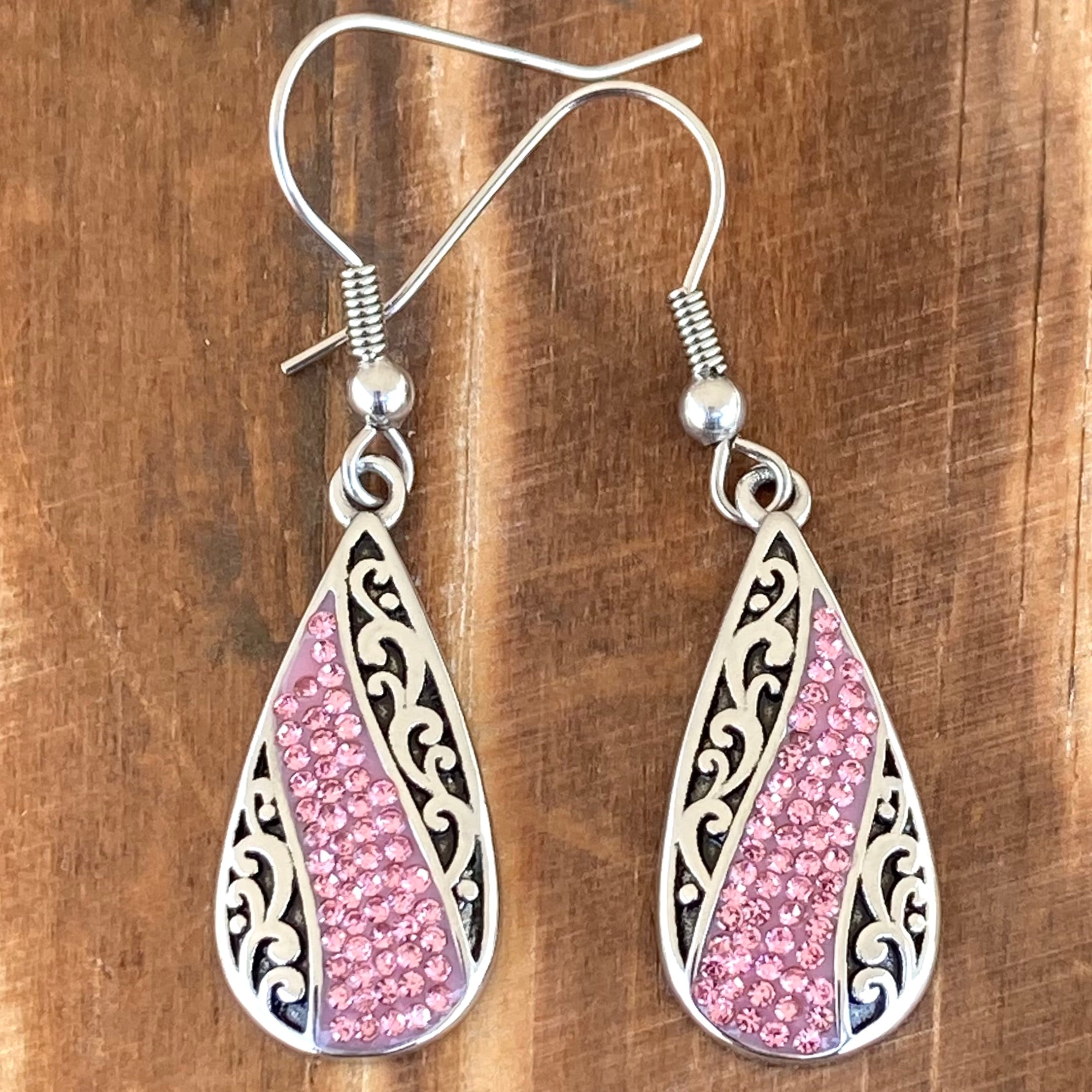 Crystal Teardrop - Pink Stones - Earrings - AJ03E