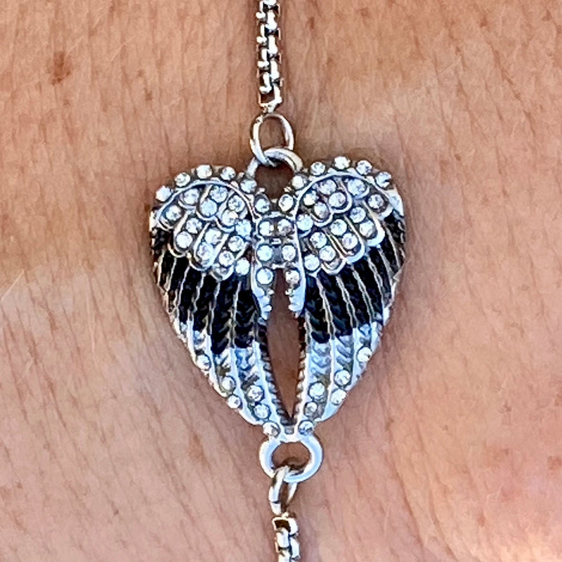 Sanity Jewelry Ladies Necklace Angel Heart Wing - Bracelet - Black w/White Stone - SK2537B