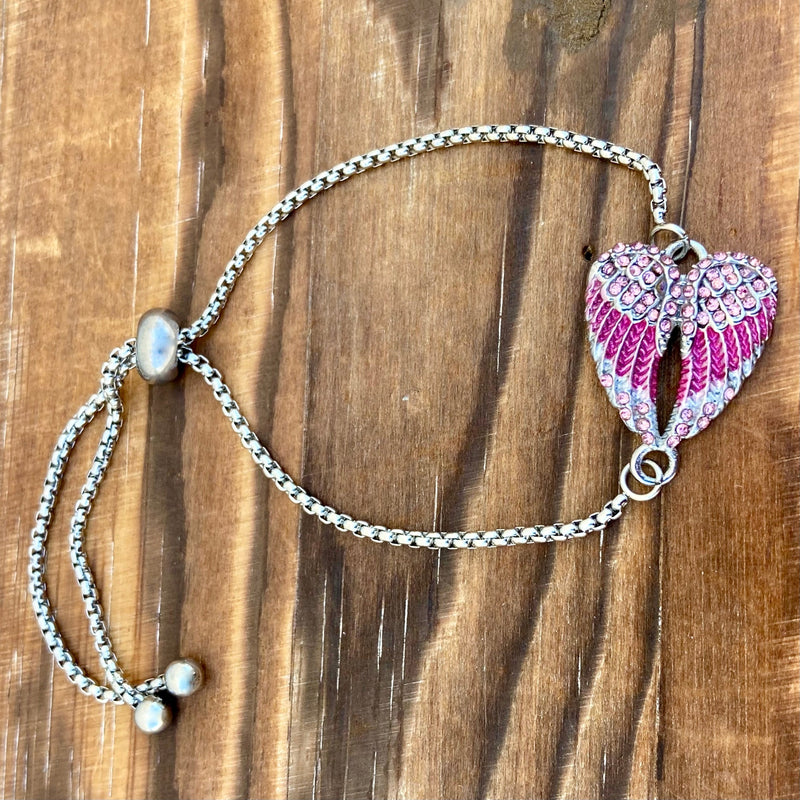 Sanity Jewelry Ladies Necklace Angel Heart Wing - Bracelet - Pink Stone - SK2538B