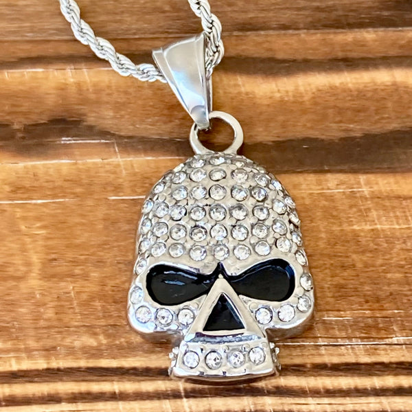 Sanity Jewelry Ladies Necklace Bling Skull Pendant - White Stone Pendant - Rope Necklace or Omega - SK2595