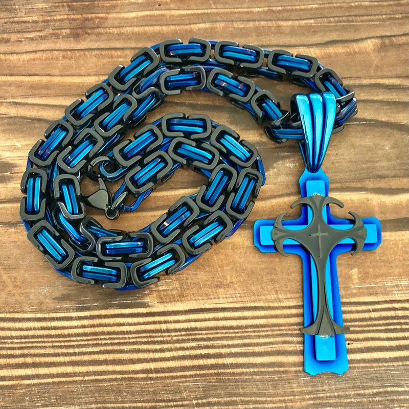Sanity Jewelry Necklace "Sanity's Combo" - Cross - Risen Cross Blue & Black Pendant - Necklace (821)