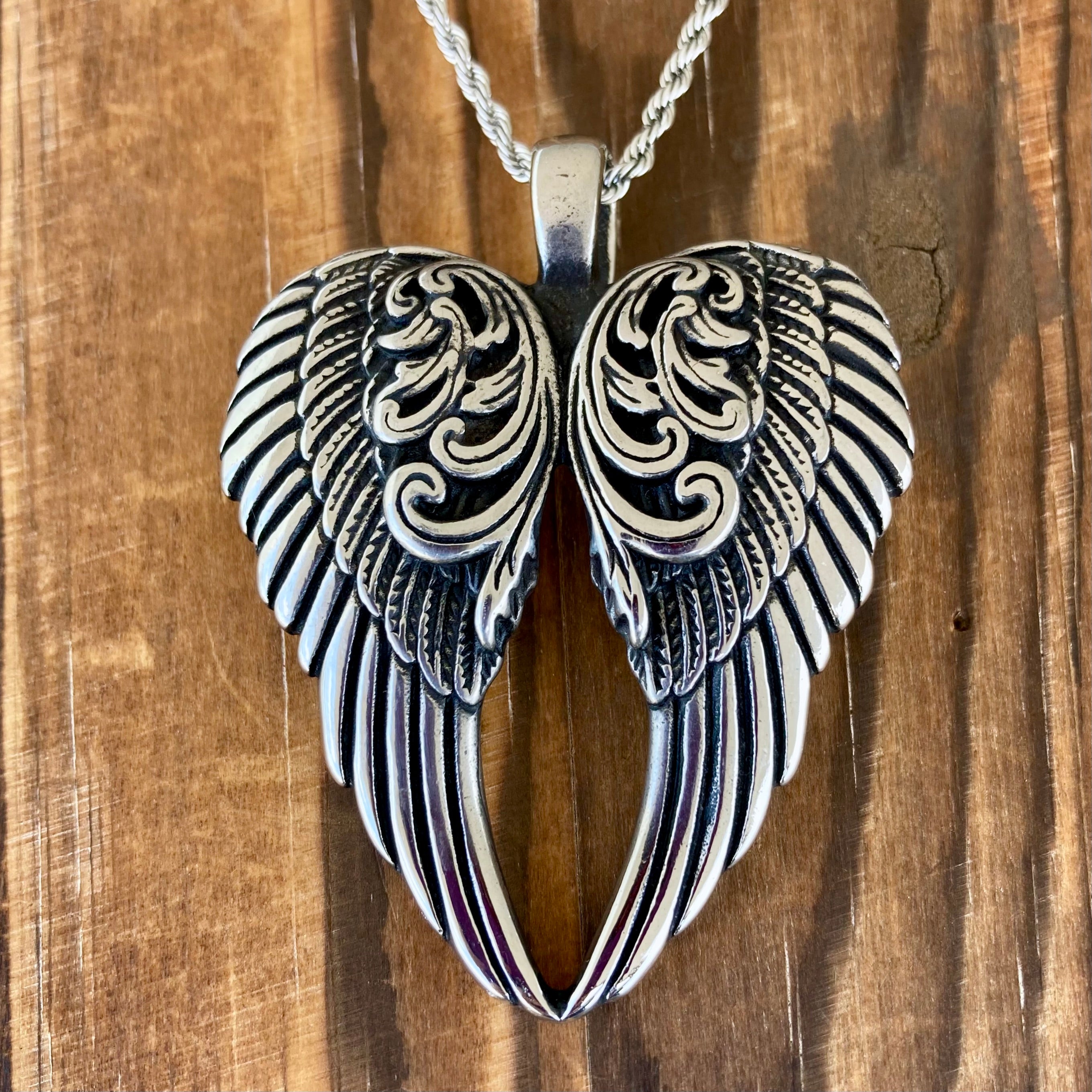 Angel Heart Wings Pendant - Silver Wings - Classic - Rope Necklace or Omega - LAP026 Pendant Only