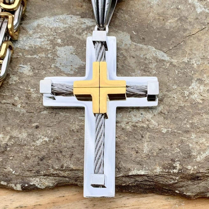 Sanity Jewelry Necklace Pendant Only Cross - 2 Tone Gold & Silver Pendant & Necklace SLC448 CLEARANCE