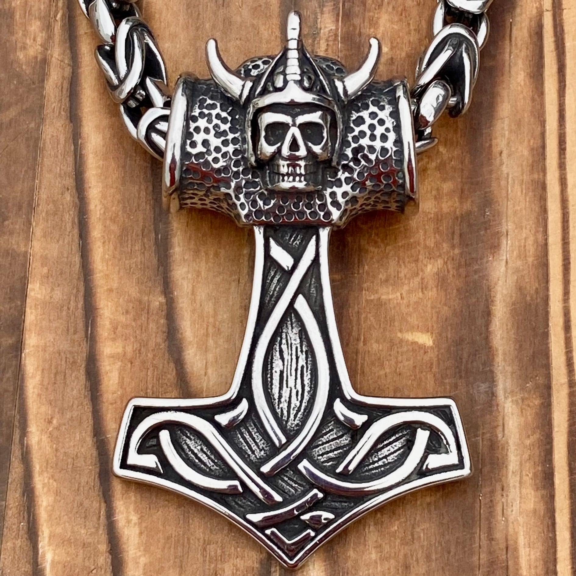 Viking Hammer Pendant Large Viking Skull Necklace (241)