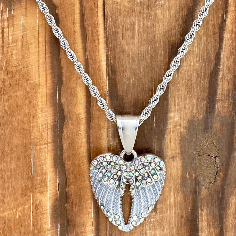 Sanity Jewelry Pendant Angel Wing Heart Mini - Pendant - Rope Necklace - Rainbow Stone - SK2539C