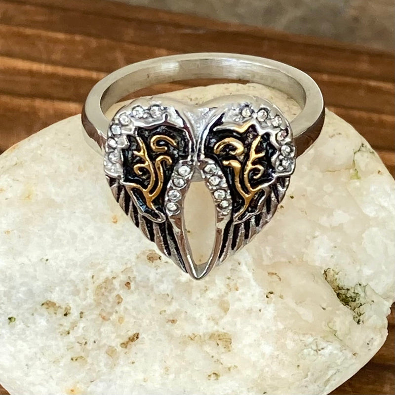 Sanity Jewelry Skull Ring Angel Heart Wing Ring - Silver & Gold - Sizes 4-10 - R127