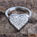 Sanity Jewelry Skull Ring Crystal Heart Ring - White - R34