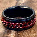 Sanity Jewelry Skull Ring Sanity’s Band Ring Collection - Spinner Black & Red - R147