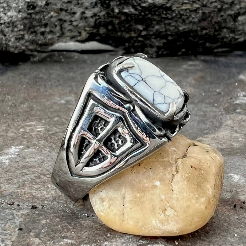 Sanity Jewelry Skull Ring "White Stone" - Crusader - R74