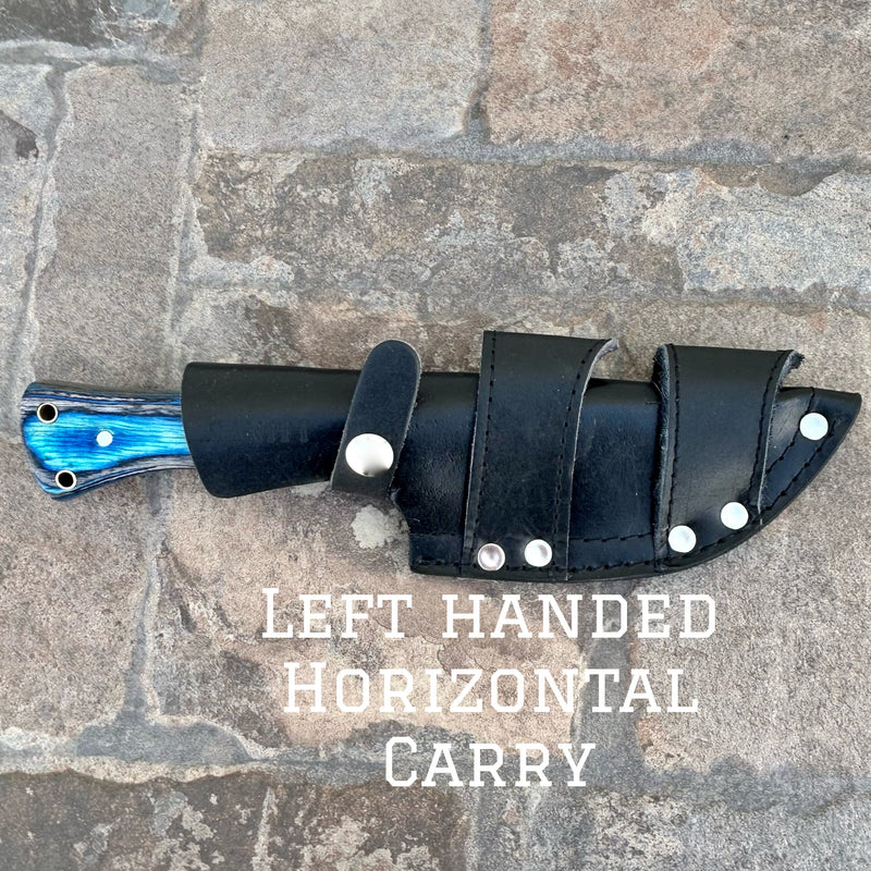 SANITY JEWELRY® Steel Left Handed Horizontal Rough Rider Series - FTW - D2 Steel - Blue & Black Wood - Horizontal & Vertical Carry - 10 inches - CUS39