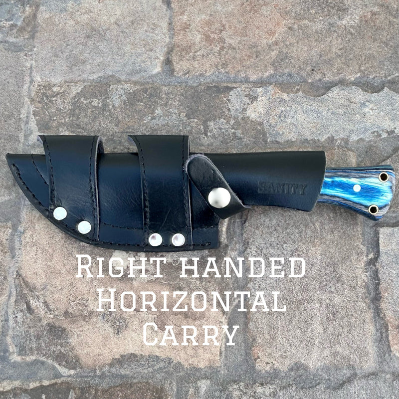 SANITY JEWELRY® Steel Right Handed Horizontal Rough Rider Series - FTW - D2 Steel - Blue & Black Wood - Horizontal & Vertical Carry - 10 inches - CUS39