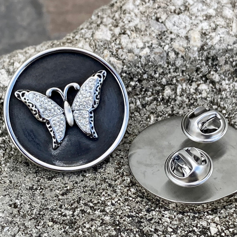 SANITY JEWELRY® Vest Pins Vest Pin - White Stone Butterfly - PIN31