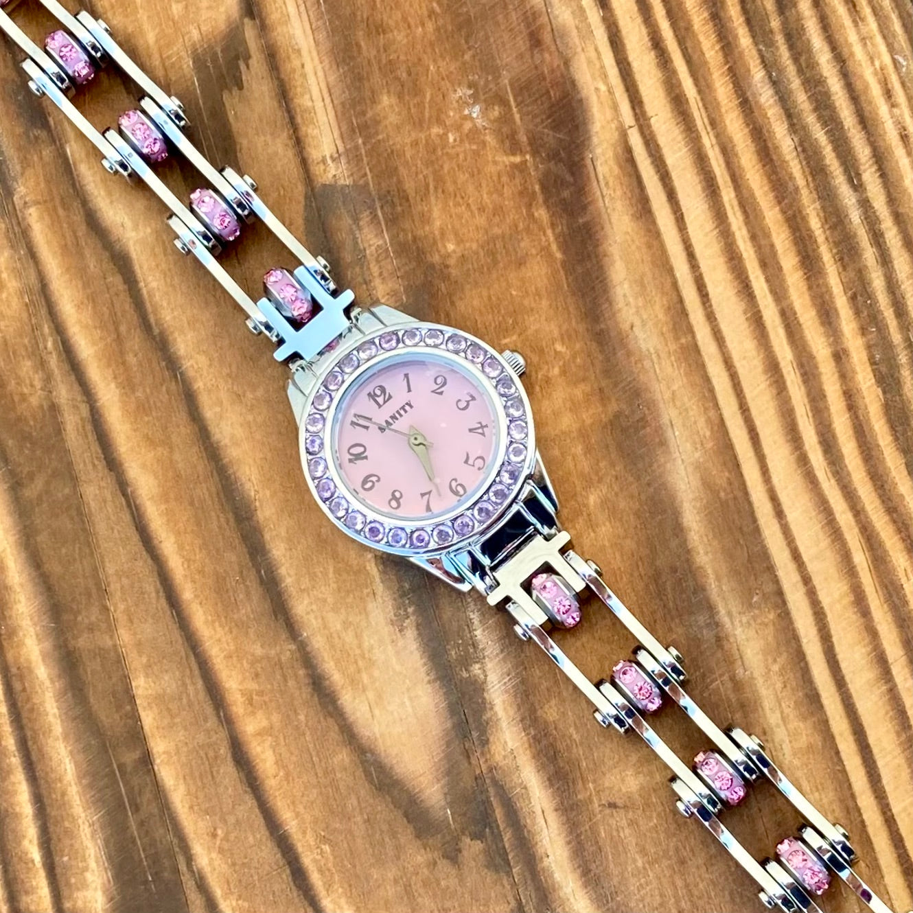 Ladies Watch - Polished W/Pink Stones - MCW03