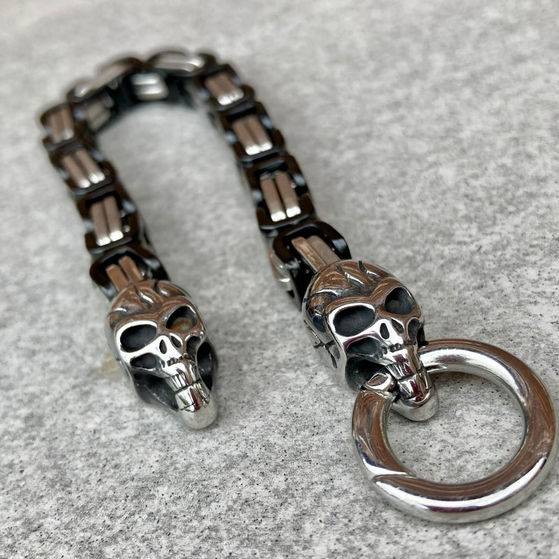 Sanity Jewelry Bracelet - 2 Skull Daytona - Black and Silver - Deluxe - B93