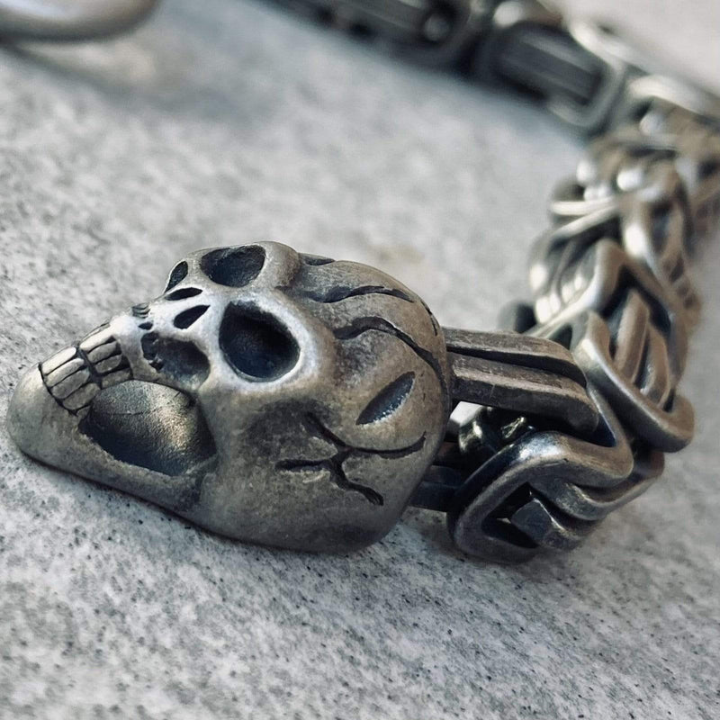 Bracelet - 2 Skull Daytona - Galvanized - Deluxe - B84 Biker Jewelry Skull Jewelry Sanity Jewelry Stainless Steel jewelry