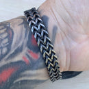 "Viking with 2 Skull Heads" - Galvanized Stainless - 1/2 inch wide - B10 Bracelet Biker Jewelry Skull Jewelry Sanity Jewelry Stainless Steel jewelry