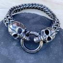 "Viking with 2 Skull Heads" - Galvanized Stainless - 1/2 inch wide - B10 Bracelet Biker Jewelry Skull Jewelry Sanity Jewelry Stainless Steel jewelry
