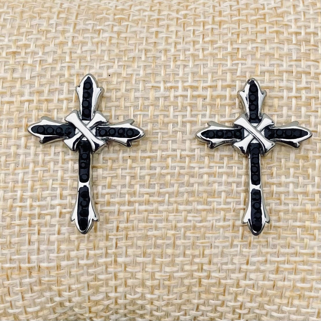 Bling Cross - Black Stone - Stud - Earrings - SK2605E
