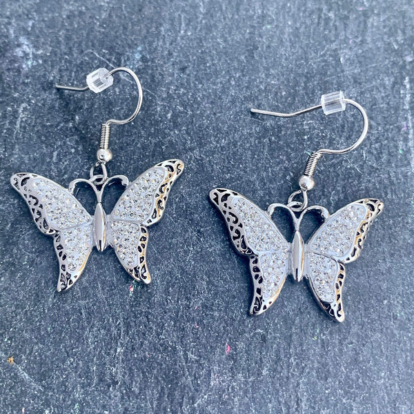 Crystal Butterfly Earrings SK?? Earrings Biker Jewelry Skull Jewelry Sanity Jewelry Stainless Steel jewelry