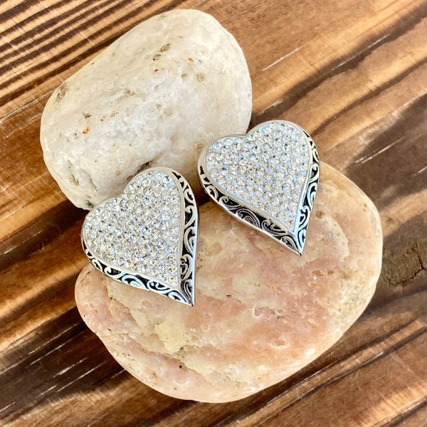 Sanity Jewelry Earrings Crystal Heart Earrings - White - Stud - AJ01S