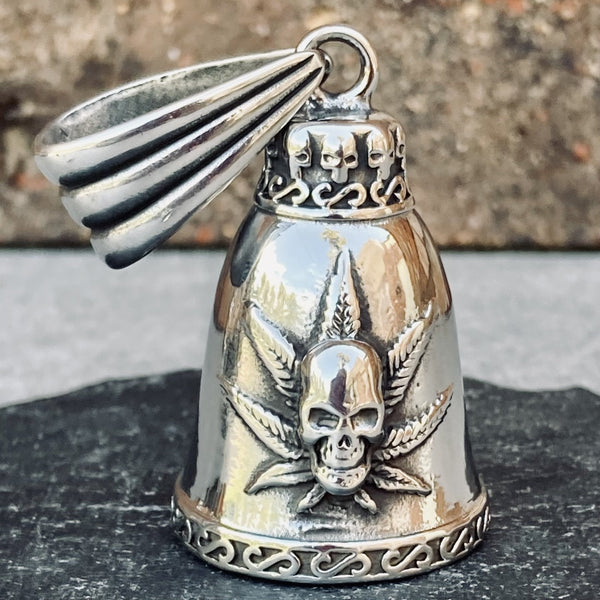 Sanity's Guardian/ Gremlin Bells - Skull and Pot Leaf - GB19 Guardian Bell Biker Jewelry Skull Jewelry Sanity Jewelry Stainless Steel jewelry