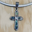 Sanity Jewelry Ladies Necklace Abalone - Cross - Crystal Center -  Pendant with Classic Rope Chain or Omega SK2598