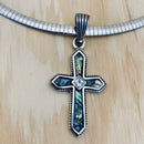 Sanity Jewelry Ladies Necklace Abalone - Cross - Crystal Center -  Pendant with Classic Rope Chain or Omega SK2598