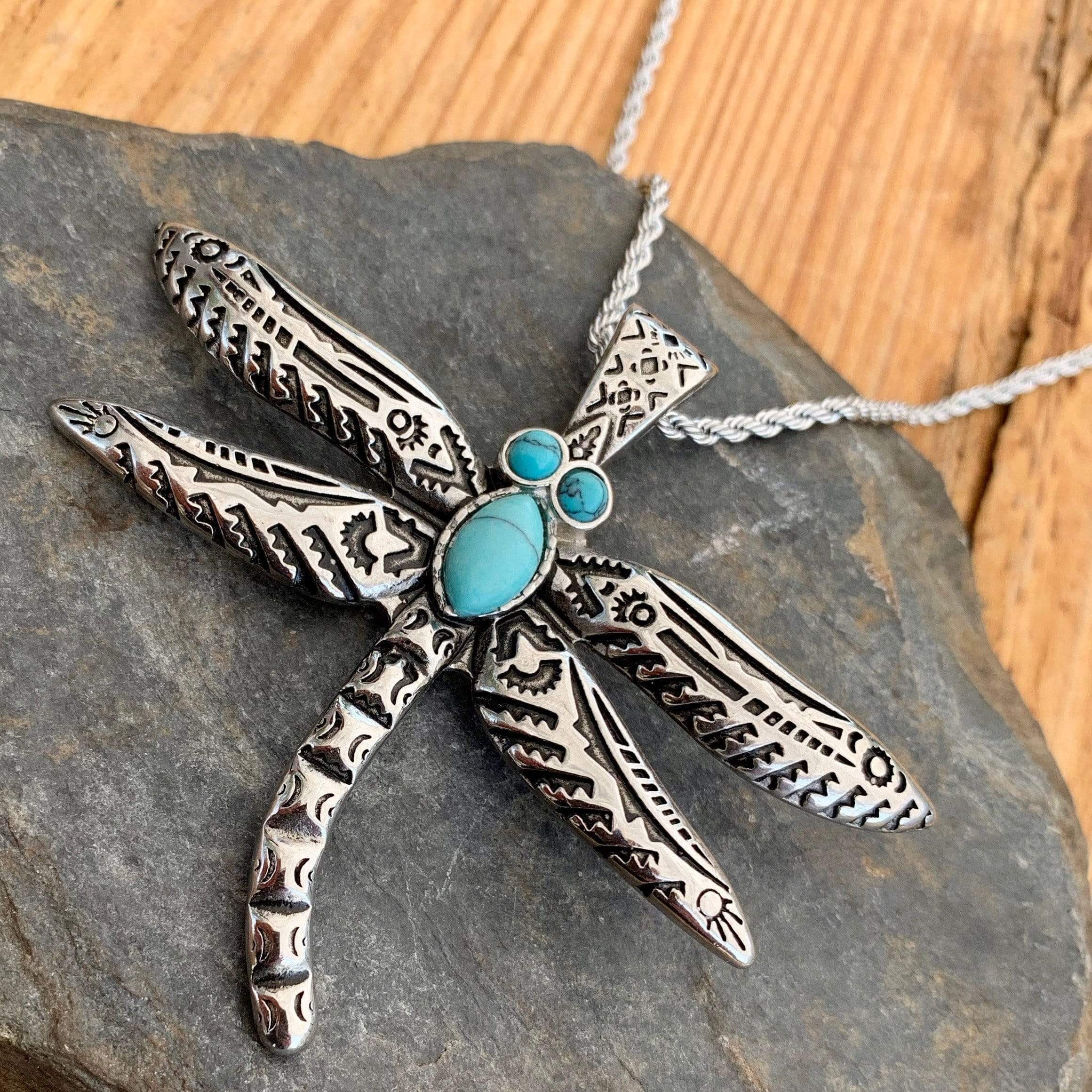 Dragonfly Turquoise Pendant - Rope Necklace or Omega - SK2530