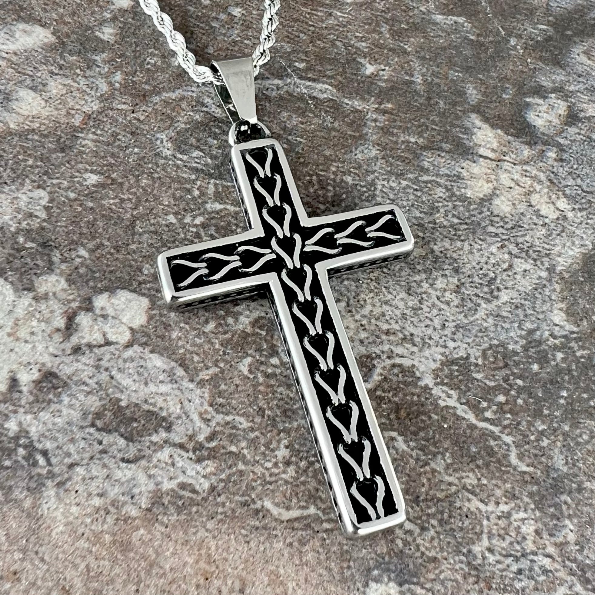 Cross - Traditional Cross Pendant - Rope Necklace (281) 2mm 22” Rope Necklace