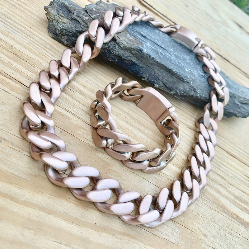 Bagger Necklace - "EASY RIDER" - Brushed Rose Gold -  3/4 Inch wide