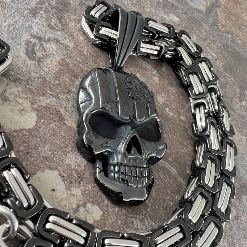 Sanity Jewelry Necklace "Sanity's Combo" - American Flag Skull - Black Pendant & Necklace (229)