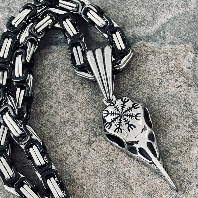 Sanity Jewelry Necklace "Sanity's Combo" - Viking - Raven Skull W/Compass Pendant & Necklace (791)