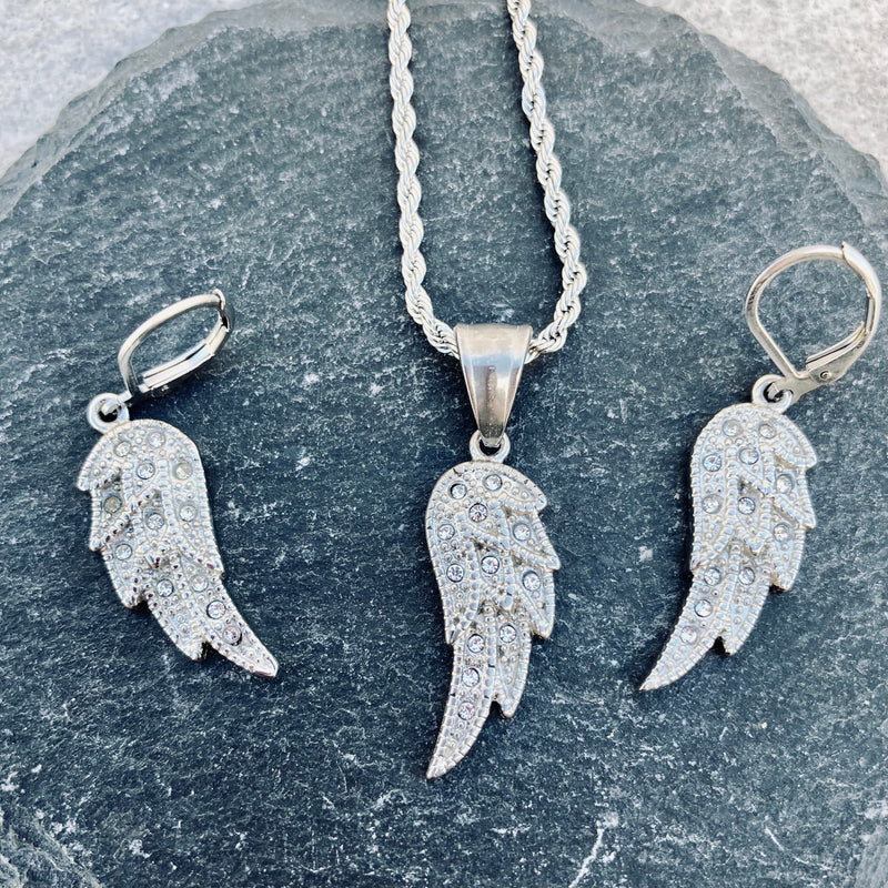 Sanity Jewelry Pendant "Mini Angel Wings" -Pendant & Chain  - White Bling -  SK2235