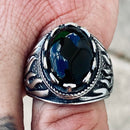 Sanity Jewelry Skull Ring "Black Stone" - Fire - Sizes 9-17 - R198