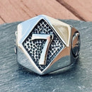 Sanity Jewelry Skull Ring Lucky 7 - Silver - Sizes 8-13  - R43