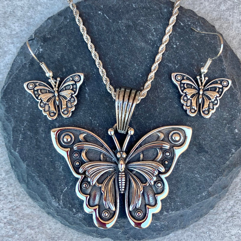 SANITY JEWELRY® Stainless Steel - Butterfly - PEN307 & Classic Rope Chain or Omega