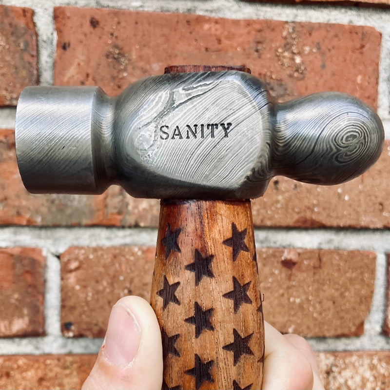 Sanity Jewelry Steel SS Ball Peen - Edition 2 - The Wooden Handle - We The People - Damascus - 13 inch - HAM06