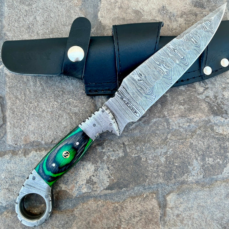 Sanity Jewelry 11” Al Capone - Green & Black Wood - Damascus - Horizontal & Vertical Carry - AC01