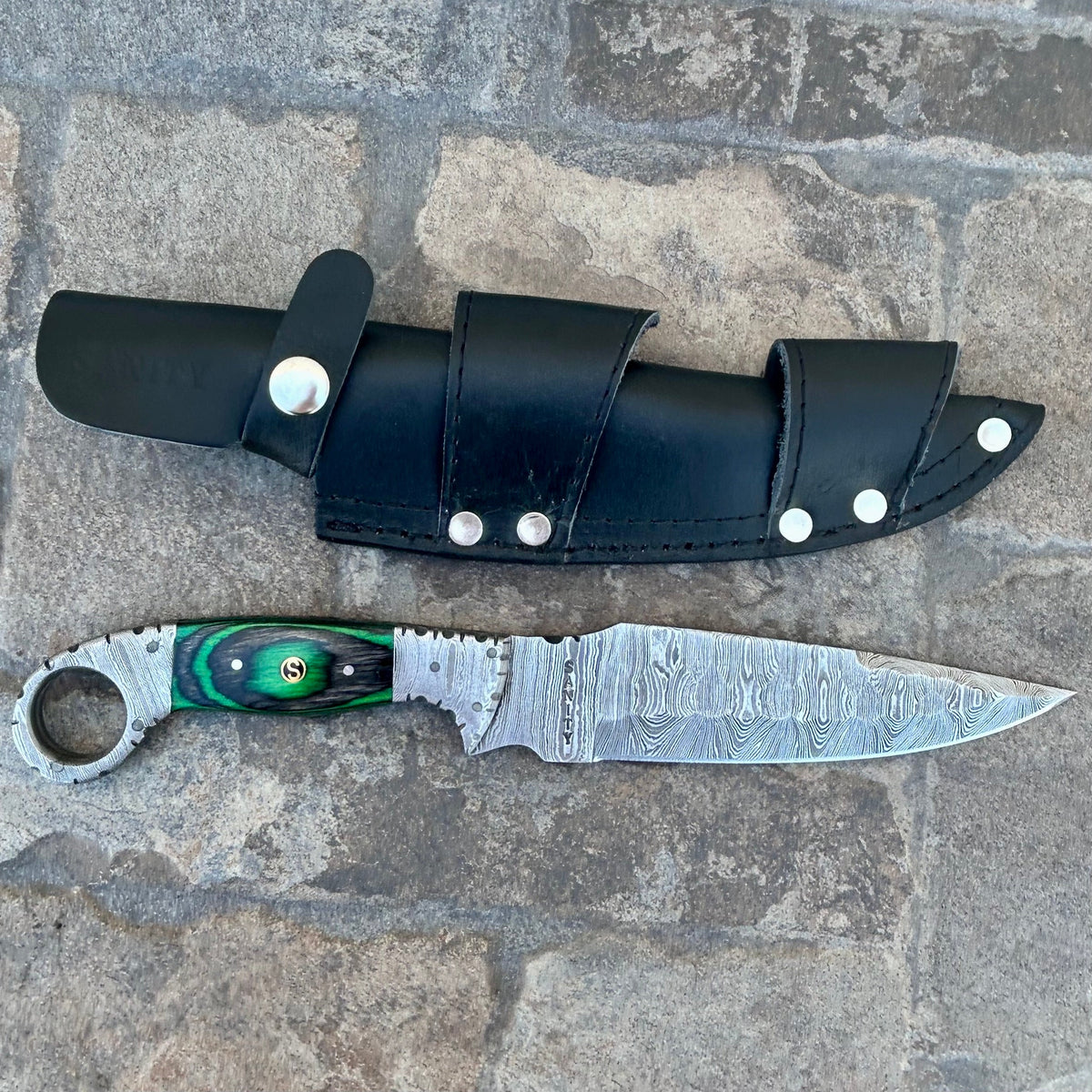 11” Al Capone - Green & Black Wood - Damascus - Horizontal & Vertical