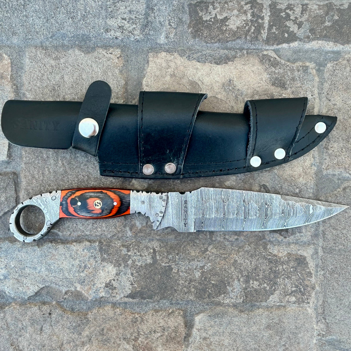 11” Al Capone - Orange & Black Wood - Damascus - Horizontal & Vertical
