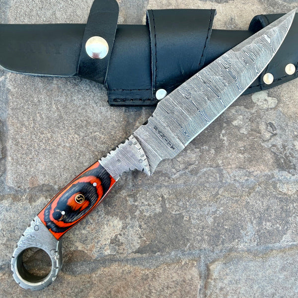 Sanity Jewelry 11” Al Capone - Orange & Black Wood - Damascus - Horizontal & Vertical Carry - AC02