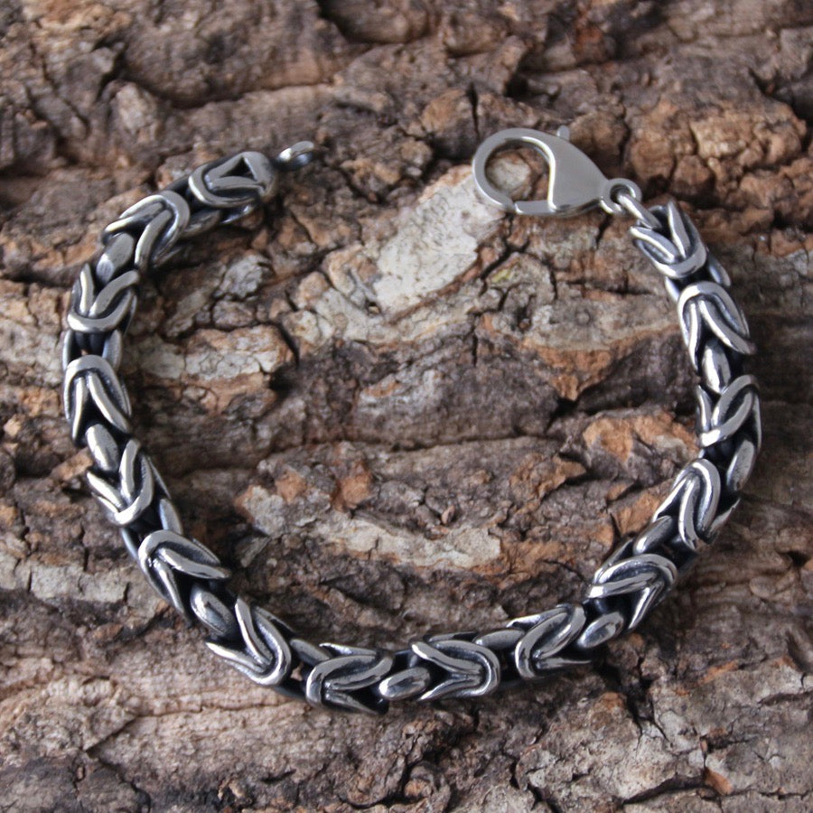 Viking Knit Woven Sterling Silver store Bracelet With Larvikite and Hawk's Eye Accents | 8.5 Inches Long