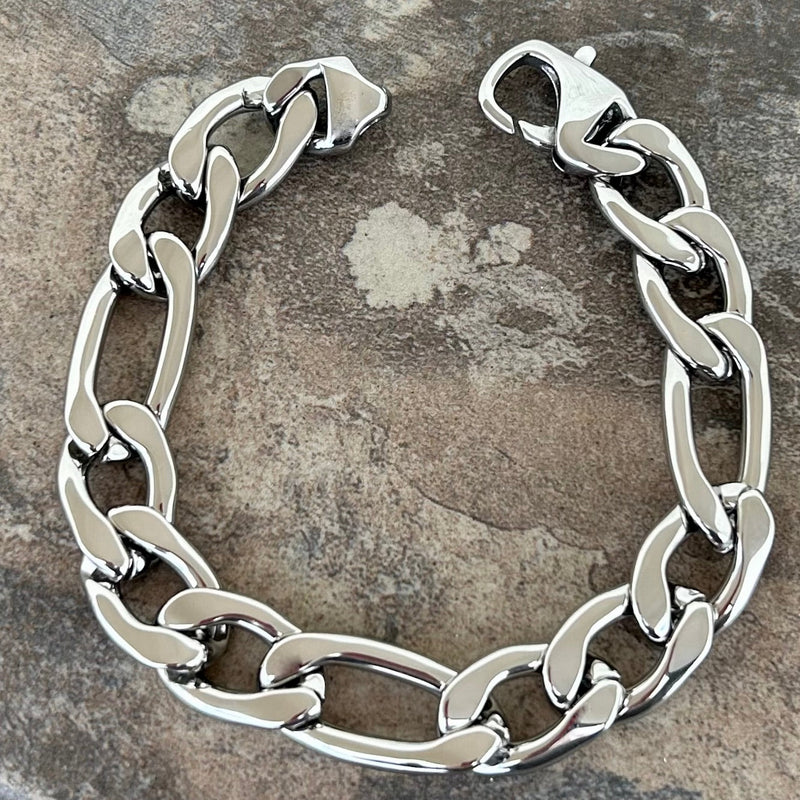 SANITY JEWELRY® 8 inches Bracelet - Figaro - Classic - Polished Silver - 1/2" Wide - FB01
