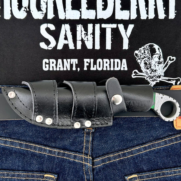 Sanity Jewelry 9” Al Capone - Green & Black Wood - Damascus - Horizontal & Vertical Carry - PE11