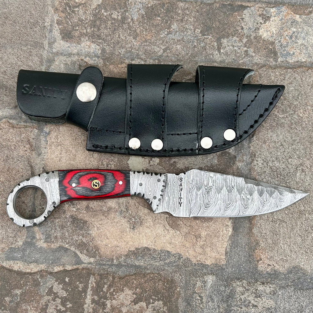 Red Capone 9” Al Capone - Red & Black Wood - Damascus - Horizontal & Vertical Car
