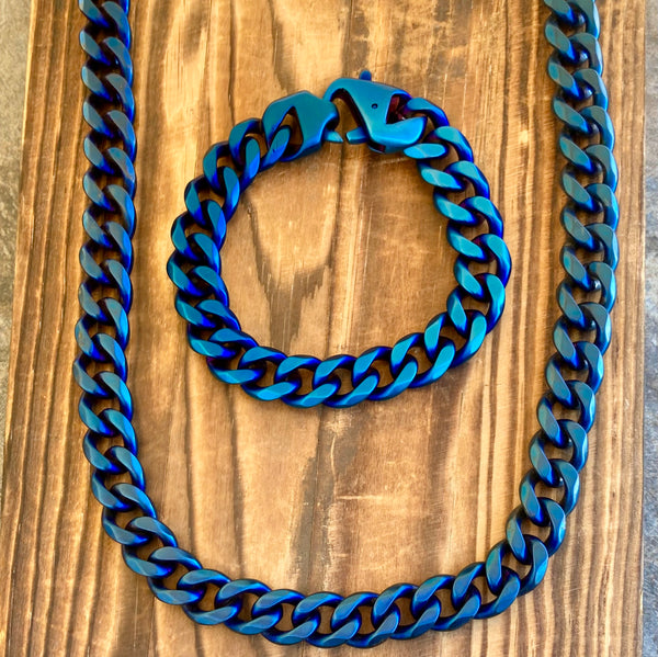 Bundle Necklace & Bracelet Combo - Blue Havana 3/8"