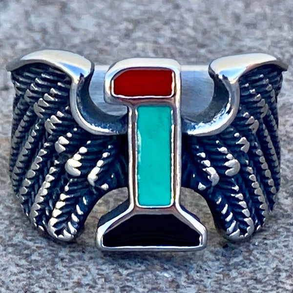 #1 W/Wings - Custom 1/2" - Red,Teal & Black - R241